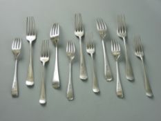 A PARCEL OF SIX SILVER DESSERT FORKS, 8.7 troy ozs, Sheffield 1906 and a parcel of five matching