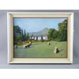 IVOR OWEN oil on board - Plas Newydd, Llangollen with Dinas Bran in the background, signed, 29 x