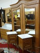 A GOOD QUALITY MID COLOUR FRENCH BEDROOM SUITE of double wardrobe with twin mirrored doors over