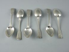 SIX FIDDLE PATTERNED MIXED GEORGIAN SILVER DESSERT SPOONS, 8.3 troy ozs