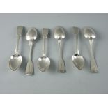 SIX FIDDLE PATTERNED MIXED GEORGIAN SILVER DESSERT SPOONS, 8.3 troy ozs