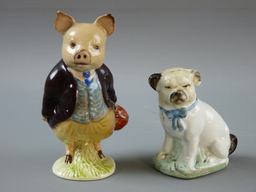 A RARE BESWICK BEATRIX POTTER FIGURINE 'Pigling Bland' (gold backstamp) and a Continental