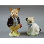 A RARE BESWICK BEATRIX POTTER FIGURINE 'Pigling Bland' (gold backstamp) and a Continental