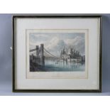 W CRANE, CHESTER early hand tinted print - Conwy Castle and Suspension Bridge, published by Potter &