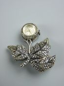 A NIVADA INCABLOC SILVER & MARCASITE PENDANT FOB WATCH