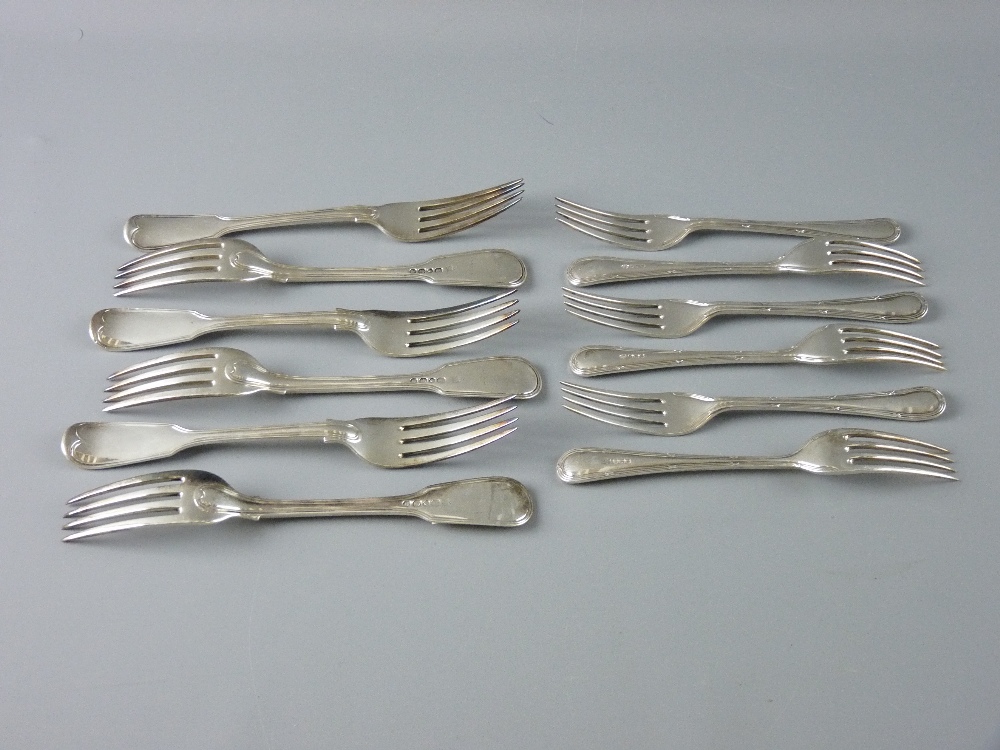 TWELVE HALLMARKED SILVER TABLE FORKS to include four by William Eley and William Fearn, London 1821,