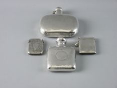 A PLAIN SILVER, SLIGHTLY OBLONG CONCAVE HIP FLASK, 3.5 troy ozs, Sheffield 1914 and a small beaten