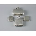 A PLAIN SILVER, SLIGHTLY OBLONG CONCAVE HIP FLASK, 3.5 troy ozs, Sheffield 1914 and a small beaten