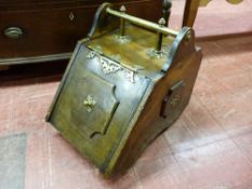 A LATE VICTORIAN LIDDED COALBOX with brass shovel