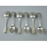 A SET OF SIX SILVER FIDDLE PATTERNED TEASPOONS, 5.8 troy ozs, Exeter 1844 by R J & J Williams