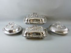 A PAIR OF HEAVY QUALITY OBLONG ELECTROPLATED & LIDDED ENTREE DISHES and two further electroplated