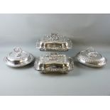 A PAIR OF HEAVY QUALITY OBLONG ELECTROPLATED & LIDDED ENTREE DISHES and two further electroplated