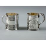 A SMALL SILVER MUG with twin strapwork banding and, possibly Jewish inscription, 3.2 troy ozs,