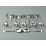 A PARCEL OF ELEVEN MIXED SILVER DESSERT SPOONS - four London 1791, 3 troy ozs by Bateman, four