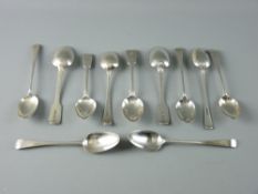 A PARCEL OF ELEVEN MIXED SILVER DESSERT SPOONS - four London 1791, 3 troy ozs by Bateman, four