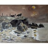 SIR KYFFIN WILLIAMS RA coloured artist's proof print - cattle on a coastal hilltop, signed with