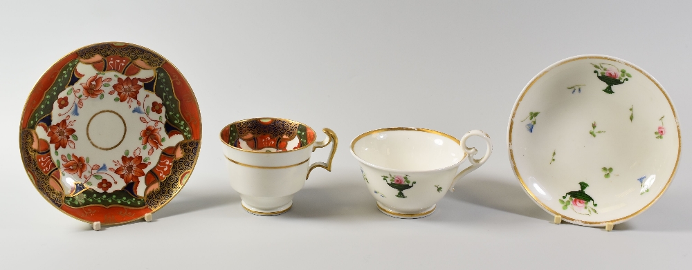 A SWANSEA PORCELAIN JAPAN PATTERN CUP & SAUCER, circa 1815, red stencilled SWANSEA mark to base of