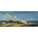 CHARLES WYATT WARREN early oil on board - Puffin Island off Anglesey with whitewashed cottage and