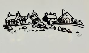 SIR KYFFIN WILLIAMS RA limited edition (60/85) woodcut print of cottages, signed with initials, 20 x