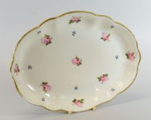 A SWANSEA PORCELAIN OVAL DISH of lobed and footed form with gilded edge and painted with a series of