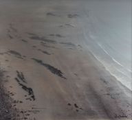 CERI AUCKLAND DAVIES egg tempera - beach scene from an elevated position with shore line, entitled
