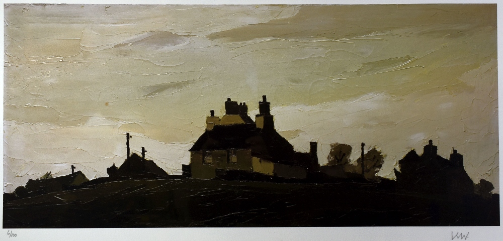 SIR KYFFIN WILLIAMS RA coloured limited edition (6/100) print - hilltop villages, Anglesey, signed