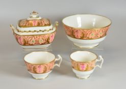 A SWANSEA PORCELAIN PART-TEA SET, circa 1814-186, comprising rounded rectangular sucrier with