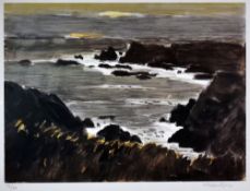 SIR KYFFIN WILLIAMS RA coloured limited edition (73/150) print - rocky Anglesey coastal landscape,