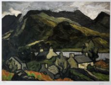 SIR KYFFIN WILLIAMS RA coloured limited edition (138/150) print - the village of Fachwen in