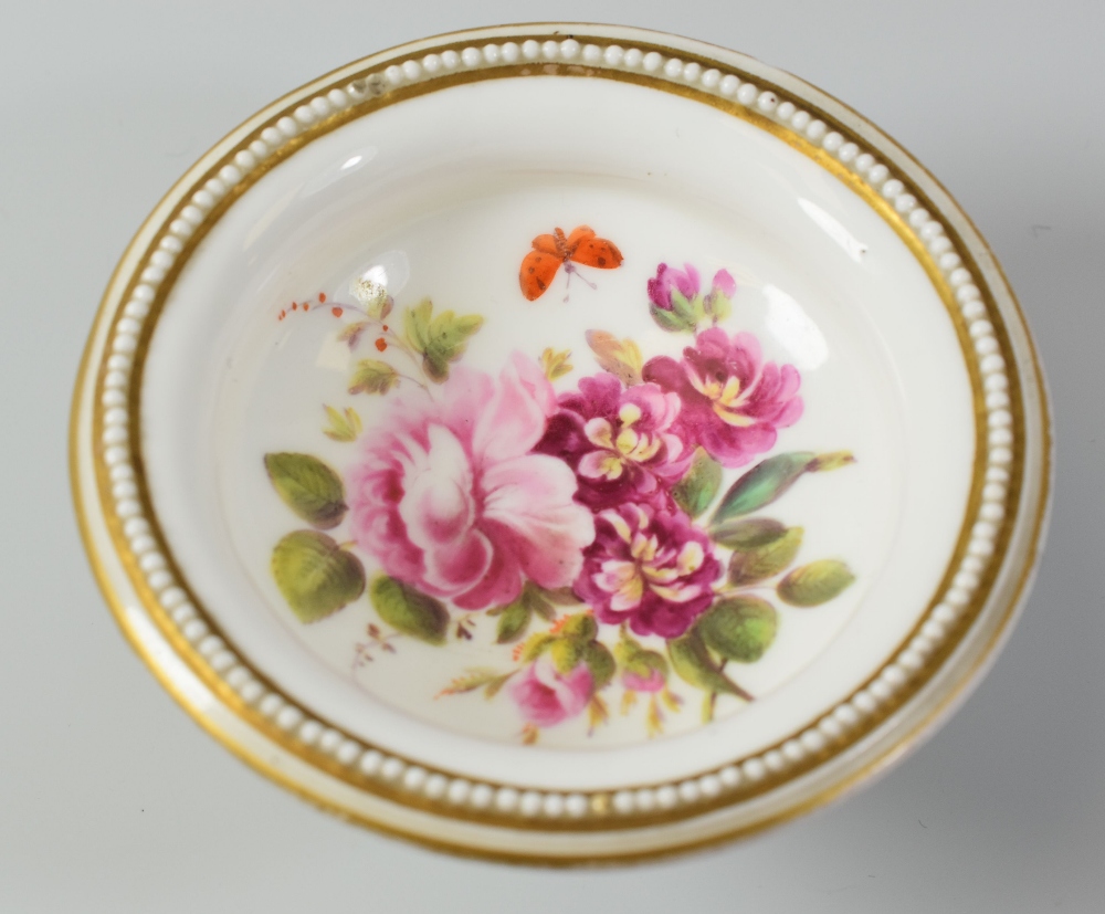 A RARE NANTGARW PORCELAIN MINIATURE TAZZA, circa 1820, the bowl of shallow circular form raised over - Image 2 of 3