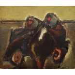 WILL ROBERTS oil on canvas - two figures and a mule or horse with cart entitled 'Cockle Pickers at