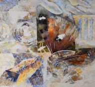 TIM ROSSITER watercolour - semi-abstract entitled 'Butterfly from the Ruins', 34 x 38cms