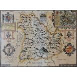 JOHN SPEED coloured and tinted antiquarian map - entitled 'Breknoke - both Shyre and Towne