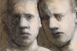 EVELYN WILLIAMS acrylic on paper - entitled verso on Martin Tinney Gallery label 'Double Portrait