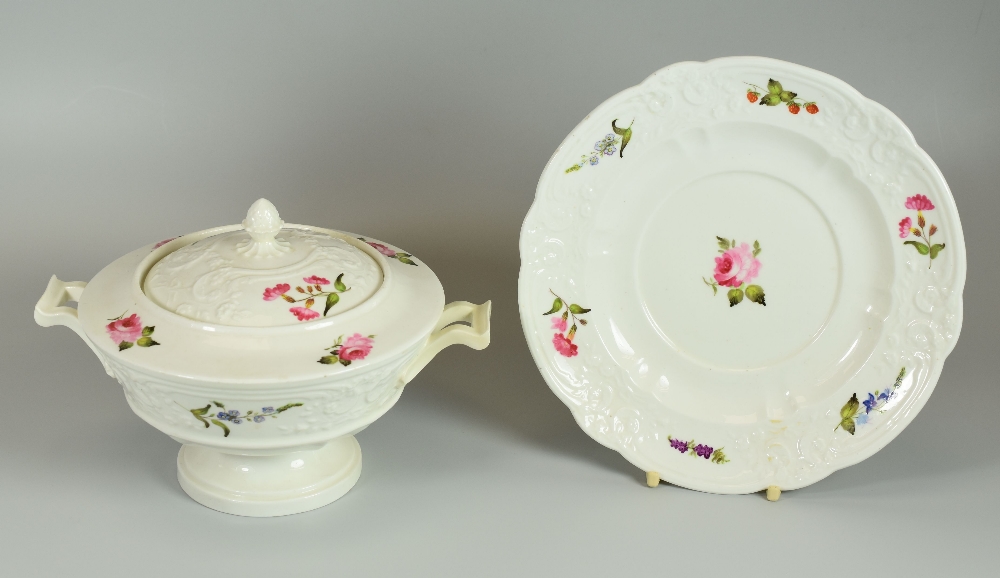 A SWANSEA PORCELAIN SAUCE TUREEN & STAND, the tureen on a circular pedestal base with upturned - Image 2 of 2