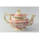 A SWANSEA DILLWYN POTTERY TEAPOT, circa 1824-31, of oval form with elaborate handle and spout and