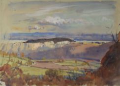 J J ALSOP watercolour - landscape entitled verso 'View Across the Bristol Channel', signed verso, 21