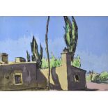 SIR KYFFIN WILLIAMS RA colour wash - Patagonian village buildings, signed with initials and with