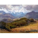 DAVID WOODFORD watercolour - The Carneddau mountain range, Snowdonia with Pen yr Ole Wen under