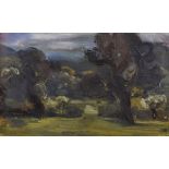 DAVID LLOYD GRIFFITH oil on board - landscape with trees, signed with initials, 12 x 19cms