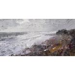 DAVID GROSVENOR oil on canvas - entitled verso 'West Beach, Criccieth', signed indistinctly bottom
