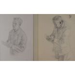 EVAN WALTERS pencil drawings, a pair framed as one - each a study of a gentleman in prayer, unsigned