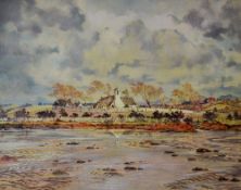 MOSS WILLIAMS watercolour - old church or chapel on the Menai Straits, signed and entitled verso '