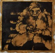 ELERI JONES mono-print on handmade paper - seated elderly lady in head-scarf, signed, 26 x 26cms