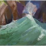 ANDREA KELLEND oil on canvas - coastal scene entitled verso 'Sea Meets Land I', monogram signed,
