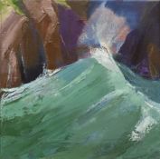 ANDREA KELLEND oil on canvas - coastal scene entitled verso 'Sea Meets Land I', monogram signed,