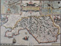 JOHN SPEED coloured and tinted antiquarian map - entitled 'Glamorgan Shyre - with the Sittuations of