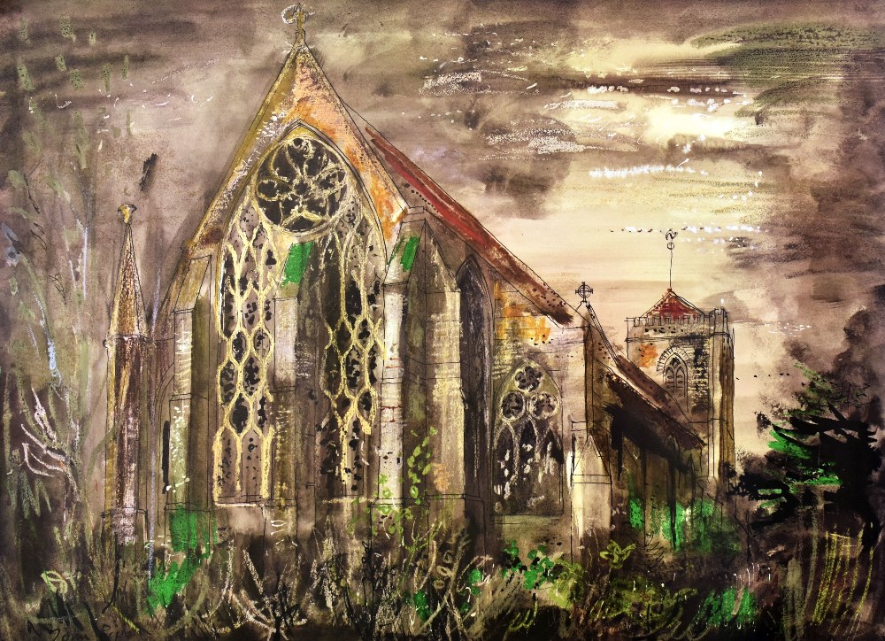 JOHN PIPER off-set lithograph reproduction - study of `Dorchester Abbey`,