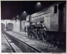 IFOR PRITCHARD limited edition (141/750) black and white print - interior locomotive shed scene,