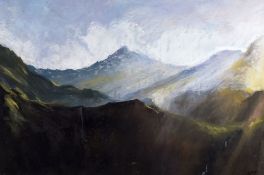 ALED PRITCHARD JONES pastel - mountain scene entitled verso 'Snowdon from Pen Y Gwryd', signed